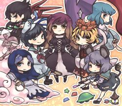  6+girls bad_id bad_pixiv_id bishamonten&#039;s_pagoda bomb_item_(touhou) chibi everyone hijiri_byakuren houjuu_nue konbu_ame kumoi_ichirin multiple_girls murasa_minamitsu nazrin point_item_(touhou) power-up power_item_(touhou) tail tatara_kogasa toramaru_shou touhou ufo undefined_fantastic_object unzan 