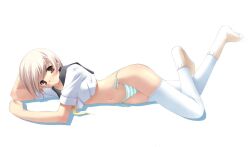  knee_socks lying pantsu red_eyes school_uniform shimapan side-tie_panties 