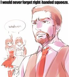  1boy 2girls commentary_request dress english_text hei_junior_xiong iesupa melanie_malachite miltiades_malachite multiple_girls necktie red_dress rwby siblings sisters tears twins white_dress 