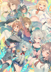  6+girls akatsuki_(kancolle) akatsuki_(kancolle)_(cosplay) alternate_costume alternate_hairstyle amagi_(kancolle) amagi_(kancolle)_(cosplay) ashigara_(kancolle) ashigara_(kancolle)_(cosplay) atago_(kancolle) atago_(kancolle)_(cosplay) bespectacled bismarck_(kancolle) bismarck_(kancolle)_(cosplay) black_hair blonde_hair blue_eyes blush brown_eyes brown_hair choukai_(kancolle) colored_skin commentary_request cosplay destroyer_princess glasses gloves haguro_(kancolle) hair_ornament hat hibiki_(kancolle) houshou_(kancolle) houshou_(kancolle)_(cosplay) ikazuchi_(kancolle) ikazuchi_(kancolle)_(cosplay) inazuma_(kancolle) japanese_clothes kantai_collection kashima_(kancolle) kashima_(kancolle)_(cosplay) kimono long_hair multiple_girls northern_ocean_princess northern_ocean_princess_(cosplay) one_eye_closed ponytail remodel_(kantai_collection) school_uniform serafuku short_hair side_ponytail suzuho_hotaru tone_(kancolle) twintails uniform white_hair white_skin 