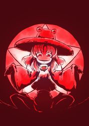  absurdres commentary_request female hat highres long_sleeves moriya_suwako red_eyes red_theme smirk solo sonson_(eleven) touhou wide_sleeves 