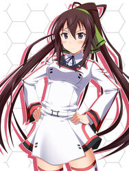  belt blue_eyes brown_hair female green_ribbons hair_ribbon hyokkori_tamago infinite_stratos long_hair ponytail ribbon shinonono_houki solo split_ponytail thighhighs very_long_hair zettai_ryouiki 