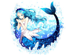  blue_eyes blue_hair mana mermaid pop&#039;n_music 