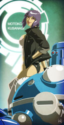  character_name cyborg female ghost_in_the_shell jacket kit kusanagi_motoko military_vehicle purple_hair short_hair tachikoma tank 