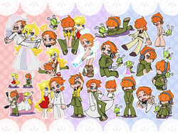  1boy bad_link brief_(psg) carrying chuck_(psg) clothes_around_waist cosplay costume_chart couple dress female freckles frying_pan glasses halo headphones lab_coat long_hair official_style orange_hair panties panty_&amp;_stocking_with_garterbelt panty_(psg) panty_(psg)_(cosplay) panty_pull photoshop_(medium) princess_carry role_reversal ruei_(chicking) sitting sitting_on_person straight sweater sweater_around_waist underwear vomit wedding wedding_dress 