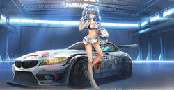  blue_eyes blue_hair bmw bmw_z4 car commentary english_commentary erich female fingerless_gloves gloves goodsmile_company goodsmile_racing hatsune_miku helmet high_heels itasha long_hair long_legs motor_vehicle navel photoshop_(medium) race_queen race_vehicle racecar racing_miku racing_miku_(2014) short_shorts shorts solo sports_car stomach super_gt vehicle_focus vocaloid 