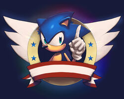  1boy aqua_eyes furry furry_male gloves index_finger_raised male_focus smile snout solo sonic_(series) sonic_the_hedgehog sonic_the_hedgehog_(classic) tom_waterhouse white_gloves 