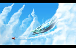  artist_request blue_sky cloud day final_fantasy final_fantasy_viii letterboxed leviathan_(mythology) midair monster no_humans outdoors photoshop_(medium) ragnarok_(ship) sky 