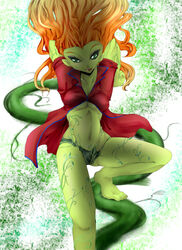  arms_up barefoot batman:_arkham batman_(series) dc_comics feet female female green_eyes green_skin ingenmame long_hair midriff nabeshiki_(ingenmame) orange_hair poison_ivy shirt solo 