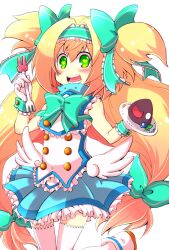  bad_id bad_pixiv_id blazblue blonde_hair female fork gloves green_eyes hairband kuro_yuzu long_hair low-tied_long_hair platinum_the_trinity quad_tails ribbon smile solo thighhighs two_side_up 