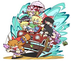  6+girls alice_margatroid black_hair blonde_hair blue_eyes blue_hair blush book bow camera capelet car chains closed_eyes commentary_request crescent doll dress dress_shirt gap_(touhou) gourd hair_bobbles hair_ornament hair_tubes hairband hairbow hakurei_reimu hat horn_ornament horn_ribbon horns ibuki_suika kawashiro_nitori key kirisame_marisa kuchibashi_(9180) long_hair motor_vehicle multiple_girls oerba_yun_fang open_mouth orange_hair patchouli_knowledge purple_eyes purple_hair ribbon shameimaru_aya shanghai_doll shirt short_hair shoshinsha_mark skirt smile subterranean_animism tokin_hat touhou two_side_up umbrella witch_hat wrench yakumo_yukari yellow_eyes 