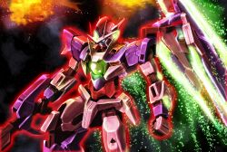  00_qan[t] commentary_request explosion glowing gundam gundam_00 gundam_00_a_wakening_of_the_trailblazer highres mecha no_humans photoshop_(medium) robot space takkayuuki trans-am 