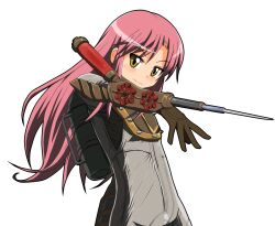  arm_mounted_weapon bad_source big_sister big_sister_(cosplay) bioshock_(series) bioshock_2 cosplay female gloves hangaku hayate_no_gotoku! headband highres katsura_hinagiku long_hair looking_at_viewer needle parody pink_hair solo syringe transparent_background yellow_eyes 