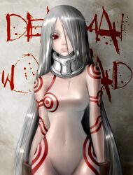  akubi_(fyfy) albino bad_id bad_pixiv_id bodysuit breasts collar colored_eyelashes deadman_wonderland female gloves hair_over_one_eye lips long_hair medium_breasts navel red_eyes shiro_(deadman_wonderland) silver_hair skin_tight solo very_long_hair 