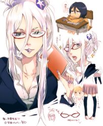  bleach glasses kuchiki_rukia kurosaki_ichigo school_uniform sode_no_shirayuki 