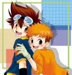  digimon digimon_adventure izumi izumi_koushirou koushirou lowres smile taichi yagami yagami_taichi yaoi 