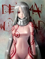  akubi_(fyfy) albino bad_id bad_pixiv_id bodysuit breasts collar colored_eyelashes deadman_wonderland female gloves hair_over_one_eye lips long_hair medium_breasts navel red_eyes shiro_(deadman_wonderland) silver_hair skin_tight solo very_long_hair 