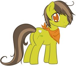  bandana brown_hair browne_rosaceae clothing cutie_mark equid equine feral flower fur hair hasbro horse kerchief male mammal multicolored_hair my_little_pony orange_eyes plant pony rose_(flower) short_hair simple_background sleepymomo solo white_background yellow_body yellow_fur 