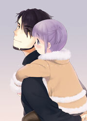  1boy bad_id bad_pixiv_id beard carrying facial_hair father_and_daughter female higebu inazuma_eleven inazuma_eleven_(series) kudou_fuyuka kudou_michiya photoshop_(medium) piggyback purple_hair short_twintails twintails 