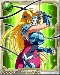  80s armor blonde_hair card chameleon_june curvy galaxy_card kurumada_masami long_hair mask oldschool saint_seiya shonen_jump whip 