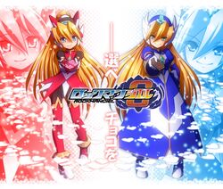  2girls blonde_hair blue_eyes chocolate cial_(mega_man) ciel_(mega_man) commentary_request gem gift heart helmet mega_man_(series) mega_man_zero_(series) multiple_girls robe siblings sisters sokobe_hiyori twins valentine zoom_layer 