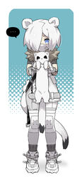  ... absurdres animal animal_ears arknights bad_id bad_pixiv_id blue_eyes commentary_request ermine female fingerless_gloves fishnet_sleeves fishnets full_body gloves grey_legwear hair_over_one_eye halftone halftone_background highres holding holding_animal knee_pads mask mouth_mask ninja ninja_mask official_alternate_costume pantyhose ribbed_legwear shadow shao_(shaorouhong) shirayuki_(arknights) shirayuki_(wind_of_breaking_blade)_(arknights) shoes short_sleeves skirt socks solo spoken_ellipsis standing stoat_girl tail weasel weasel_ears weasel_girl weasel_tail white_footwear white_gloves white_hair white_skirt 