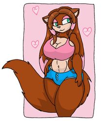  anthro big_breasts black_nose blue_bottomwear blue_clothing blue_hotpants bottomwear bra breasts brown_body brown_fur brown_hair brown_tail cleavage clothed clothing countershade_torso countershading domestic_cat eyeshadow felid feline felis female front_view fur green_eyes hair heart_symbol hi_res hotpants large-rarge looking_aside makeup mammal multicolored_hair navel pink_background pink_bra pink_clothing pink_eyeshadow pink_hair pink_underwear shorts simple_background smile smirk solo tail tan_body tan_fur tan_inner_ear two_tone_hair underwear white_background 