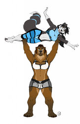  2021 4_toes 5_fingers accessory anthro arms_above_head arms_out athletic athletic_anthro athletic_female avoid_posting barefoot bear black_hair black_nose blue_clothing border_collie bottomwear bra breasts brown_bear brown_body brown_fur brown_hair canid canine canis chloe_(abananaman) claire_(abananaman) claws clothed clothing collie digital_media_(artwork) domestic_dog duo feet female fingers fur furgonomics furrybob grey_body grey_fur grizzly_bear hair herding_dog hi_res hindpaw humanoid_hands kerchief lifting_another looking_at_another looking_at_viewer looking_up mammal midriff multicolored_body multicolored_fur navel neckerchief open_mouth open_smile pants pastoral_dog paws sheepdog shorts signature simple_background smile sports_bra tail tail_accessory tailband toe_claws toes two_tone_body two_tone_fur underwear ursine white_background white_body white_clothing white_fur yoga_pants 