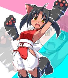  animal_ears animal_hands armpits bare_shoulders black_hair breasts cat_ears cat_paws commentary_request female gloves oerba_yun_fang original otoo_(izanagi) paw_gloves paw_shoes sideboob small_breasts solo yellow_eyes 