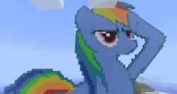  blue_body cool_colors dazko equid female friendship_is_magic fur gesture hair hasbro mammal microsoft minecraft mojang multicolored_hair my_little_pony pose purple_eyes rainbow_dash_(mlp) rainbow_hair salute screencap water wool_(fur) xbox_game_studios 