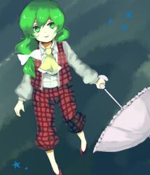  commentary_request female green_eyes green_hair hko kazami_yuuka kazami_yuuka_(pc-98) long_hair parasol smile solo touhou touhou_(pc-98) umbrella 