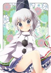  bad_id bad_pixiv_id blush dress female grey_eyes hat japanese_clothes mononobe_no_futo ponytail smile solo supershiruco tate_eboshi touhou white_hair 