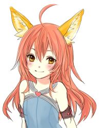  ahoge animal_ears bad_id bad_pixiv_id elin female flat_chest long_hair replica_(000) simple_background smile solo tera_online upper_body 