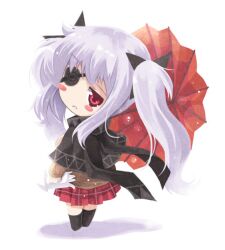  blush_stickers bow chibi commentary_request eyepatch female hairbow photoshop_(medium) school_uniform senran_kagura senran_kagura_shoujo-tachi_no_shin&#039;ei solo twintails umbrella utsurogi_angu yagyu_(senran_kagura) 