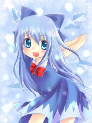  alternate_hairstyle blue_eyes blue_hair cirno commentary_request female hair_ribbon ice ice_wings long_hair rai_(rai-s) ribbon solo touhou very_long_hair wings 