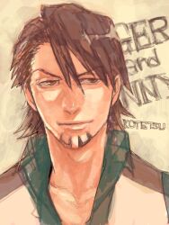  1boy bad_id bad_pixiv_id brown_eyes brown_hair facial_hair kaburagi_t._kotetsu male_focus necktie portrait solo stubble sukumaraku tegaki tiger_&amp;_bunny vest waistcoat 