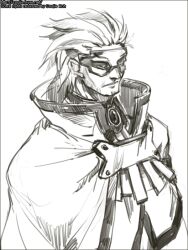  arc_system_works blazblue cape male male_focus mask monochrome relius_clover soojie_roh 