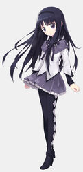  akemi_homura akemi_homura_(magical_girl) black_eyes black_hair black_hairband comiccho commentary female hairband highres long_hair mahou_shoujo_madoka_magica mahou_shoujo_madoka_magica_(anime) pantyhose photoshop_(medium) purple_skirt skirt solo 