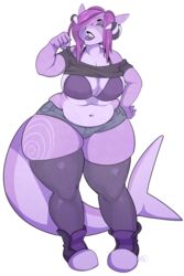  2:3 absurd_res anthro belly big_breasts breasts clothed clothing elmelie female fish hair hi_res horn looking_at_viewer marine navel non-mammal_breasts obese obese_anthro obese_female overweight overweight_anthro overweight_female shark solo standing tweedabop wide_hips 