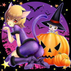  animal_ears bad_id bad_pixiv_id bat_(animal) boots brown_hair cat_ears cat_tail cosplay female fur halloween hat heartcatch_precure! high_heels jack-o&#039;-lantern kemonomimi_mode kneeling looking_back myoudouin_itsuki oerba_yun_fang open_mouth orange_eyes paw_pose potpourri_(heartcatch_precure!) precure pumpkin purple_footwear purple_thighhighs shoes short_hair sitting solo_focus star_(symbol) striped_clothes striped_thighhighs tail thighhighs too_many too_many_bats uk-works witch_hat 