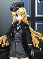  alice_soft blonde_hair blue_eyes cross daiteikoku gloves hat highres long_hair military military_uniform nazi peaked_cap rayhwang retia_adolf uniform 