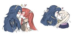  3girls blue_eyes blue_hair closed_eyes dashingicecream fire_emblem fire_emblem:_kakusei kissing long_hair lowres lucina multiple_girls my_unit my_unit_(fire_emblem:_kakusei) nintendo red_hair serena_(fire_emblem) twintails white_hair yuri 