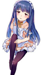  alternate_costume blue_hair commentary_request dress enmaided female idolmaster idolmaster_cinderella_girls long_hair maid maid_headdress nemeko pantyhose parted_lips red_eyes sajo_yukimi 