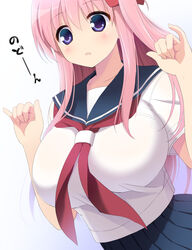  blue_eyes blush breasts commentary_request female haramura_nodoka huge_breasts hyuuga_takashi long_hair pink_hair ribbon saki_(manga) school_uniform serafuku side_ponytail solo 