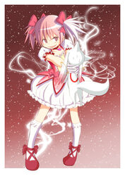  angry animal_ears asphyxiation aura bow bubble_skirt choker commentary_request creature dress evil_grin evil_smile female full_body gloves grin hair_ribbon highres jewelry kaname_madoka kaname_madoka_(magical_girl) kneehighs kyuubee magical_girl mahou_shoujo_madoka_magica mahou_shoujo_madoka_magica_(anime) nicoa7 photoshop_(medium) pink_eyes pink_hair puffy_sleeves red_choker ribbon shoes short_hair short_twintails skirt smile socks strangling sweat sweatdrop tail twintails white_gloves white_hair white_socks 