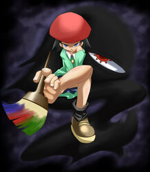  adeleine artist barefoot beret between_toes black_hair dark_matter evil feet feet foot_hold hat kirby_(series) nintendo one_shoe paintbrush single_shoe toe_grab toe_hold toes 