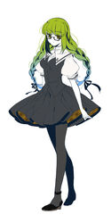  black_pantyhose braid commentary_request cosplay female genderswap_(mtf) glasses green_eyes green_hair h2o_footprints_in_the_sand highres kuroko_no_basuke long_hair midorima_shintarou ms_(momose) pantyhose rule_63 school_uniform solo twin_braids 