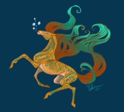  2022 ambiguous_gender bubble calima calima_(character) digital_media_(artwork) equid equine female_(lore) feral hair hi_res horse mammal mane multicolored_body multicolored_hair simple_background solo two_tone_body two_tone_hair two_tone_tail underwater water 