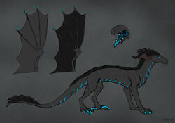  black_body black_fur disembodied_mouth disembodied_wings dragon feral fur grey_background hi_res male murkitsu mythological_creature mythological_scalie mythology quadruped scalie simple_background solo tail tongue vaakzar_(character) wings 