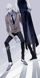  2boys back commentary_request creepypasta glasses male_focus multiple_boys necktie psd_(psdgai) shoes slender_man 